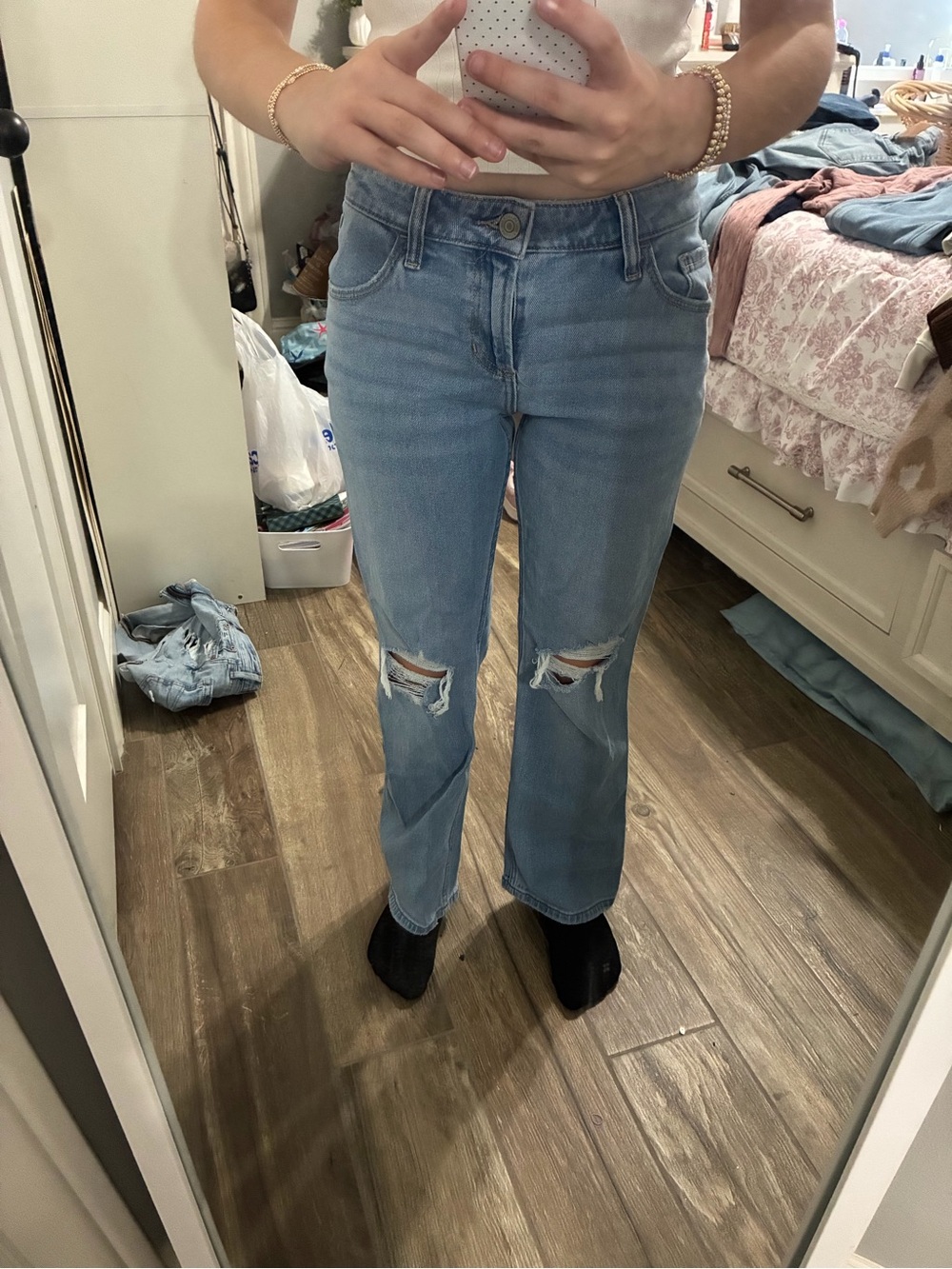 Hollister Light Blue Distressed Straight Leg Jeans